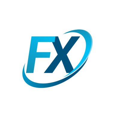İlk harf FX logotype şirketi adı mavi swoosh tasarım konsepti. iş ve şirket kimliği için vektör logosu.