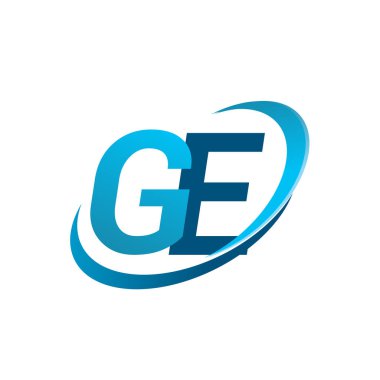 İlk harf GE logotype şirketinin adı Blue Swoosh tasarım konsepti. iş ve şirket kimliği için vektör logosu.