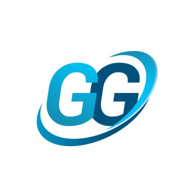 İlk harf GG logotype şirketi adı mavi swoosh tasarım konsepti. iş ve şirket kimliği için vektör logosu.