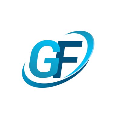 İlk harf GF logotype şirketi adı mavi swoosh tasarım konsepti. iş ve şirket kimliği için vektör logosu.