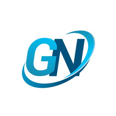 İlk harf GN logotype şirketi adı mavi swoosh tasarım konsepti. iş ve şirket kimliği için vektör logosu.