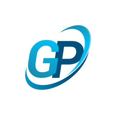 İlk harf GP logotype şirketinin adı Blue Swoosh tasarım konsepti. iş ve şirket kimliği için vektör logosu.