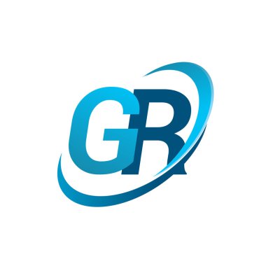 İlk harf GR logotype şirketi adı mavi swoosh tasarım konsepti. iş ve şirket kimliği için vektör logosu.