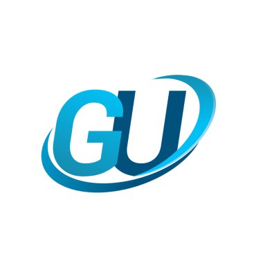 İlk harf GU logotype şirketi adı mavi swoosh tasarım konsepti. iş ve şirket kimliği için vektör logosu.