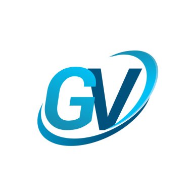 İlk harf GV logotype şirketi adı mavi swoosh tasarım konsepti. iş ve şirket kimliği için vektör logosu.