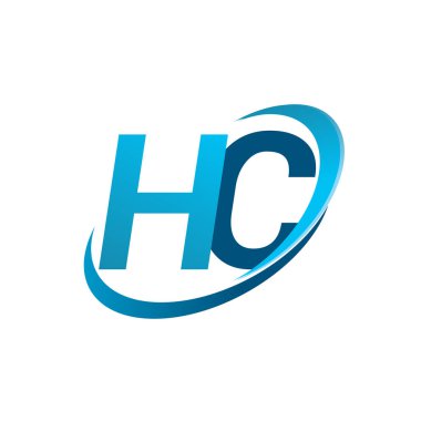 İlk harf HC logotype şirketi adı mavi swoosh tasarım konsepti. iş ve şirket kimliği için vektör logosu.