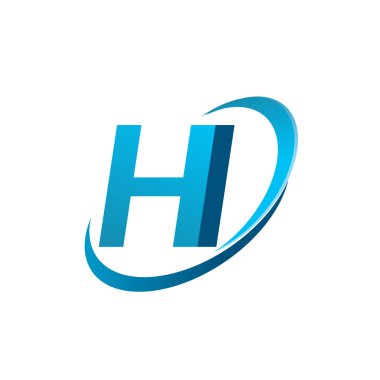 İlk harf HI logotype şirketinin adı Blue Swoosh tasarım konsepti. iş ve şirket kimliği için vektör logosu.