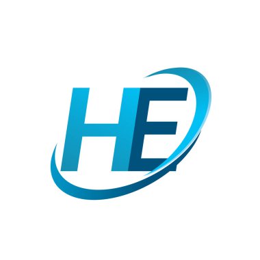 İlk harf He logotype şirketi adı Blue Swoosh tasarım konsepti. iş ve şirket kimliği için vektör logosu.