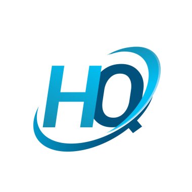 HQ logotype şirketinin ilk harfi mavi swoosh tasarım konsepti. iş ve şirket kimliği için vektör logosu.