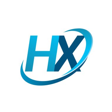İlk harf HX logotype şirketi adı mavi swoosh tasarım konsepti. iş ve şirket kimliği için vektör logosu.