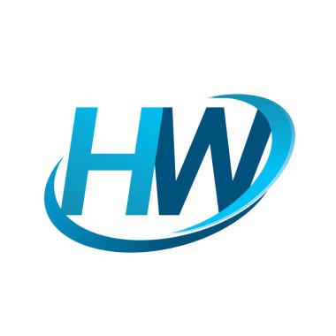 İlk harf HW logotype şirketi adı mavi swoosh tasarım konsepti. iş ve şirket kimliği için vektör logosu.