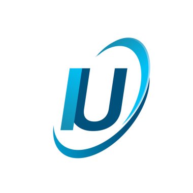 İlk harf IU logotype şirket adı mavi swoosh tasarım konsepti. iş ve şirket kimliği için vektör logosu.