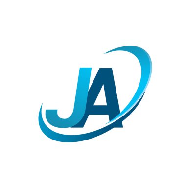 İlk harf JA logotype şirketinin adı Blue Swoosh tasarım konsepti. iş ve şirket kimliği için vektör logosu.