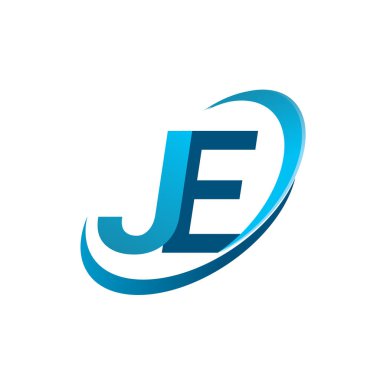 İlk harf JE logotype şirket adı mavi swoosh tasarım konsepti. iş ve şirket kimliği için vektör logosu.