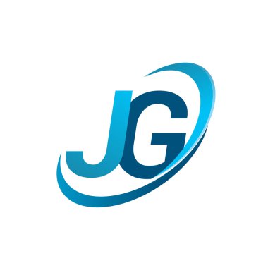İlk harf JG logotype şirketi adı mavi swoosh tasarım konsepti. iş ve şirket kimliği için vektör logosu.