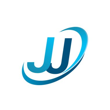 İlk harf JJ logotype şirketinin adı Blue Swoosh tasarım konsepti. iş ve şirket kimliği için vektör logosu.