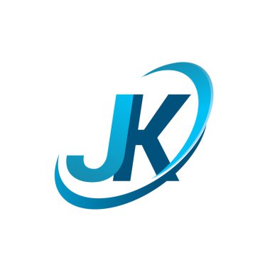 İlk harf JK logotype şirketi adı mavi swoosh tasarım konsepti. iş ve şirket kimliği için vektör logosu.