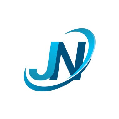 İlk harf JN logotype şirket adı mavi swoosh tasarım konsepti. iş ve şirket kimliği için vektör logosu.