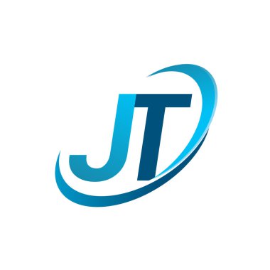 İlk harf JT logotype şirketinin adı Blue Swoosh tasarım konsepti. iş ve şirket kimliği için vektör logosu.