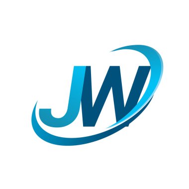 İlk harf JW logotype şirketi adı mavi swoosh tasarım konsepti. iş ve şirket kimliği için vektör logosu.