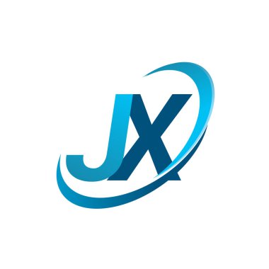 İlk harf JX logotype şirket adı mavi swoosh tasarım konsepti. iş ve şirket kimliği için vektör logosu.