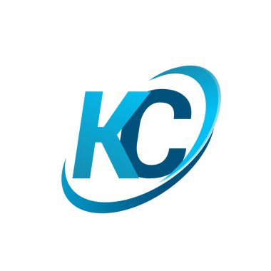İlk harf KC logotype şirketi adı mavi swoosh tasarım konsepti. iş ve şirket kimliği için vektör logosu.