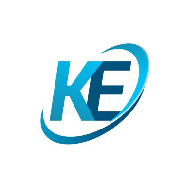 İlk harf KE logotype şirketinin adı Blue Swoosh tasarım konsepti. iş ve şirket kimliği için vektör logosu.
