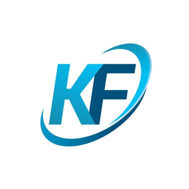 İlk harf KF logotype şirket adı mavi swoosh tasarım konsepti. iş ve şirket kimliği için vektör logosu.