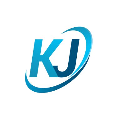 İlk harf KJ logotype şirket adı mavi swoosh tasarım konsepti. iş ve şirket kimliği için vektör logosu.