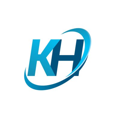 İlk harf KH logotype şirketi adı mavi swoosh tasarım konsepti. iş ve şirket kimliği için vektör logosu.