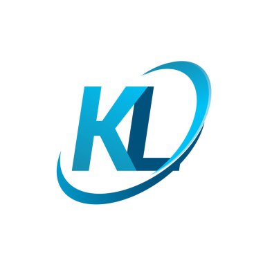 İlk harf KL logotype şirket adı mavi swoosh tasarım konsepti. iş ve şirket kimliği için vektör logosu.