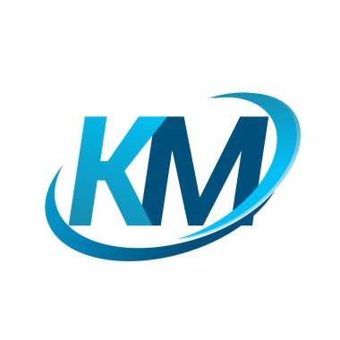 İlk harf KM logotype şirketinin adı Blue Swoosh tasarım konsepti. iş ve şirket kimliği için vektör logosu.