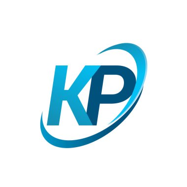 İlk harf KP logotype şirket adı mavi swoosh tasarım konsepti. iş ve şirket kimliği için vektör logosu.