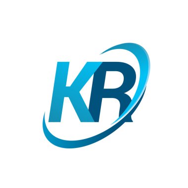İlk harf KR logotype şirketi adı mavi swoosh tasarım konsepti. iş ve şirket kimliği için vektör logosu.