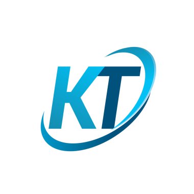 İlk harf KT logotype şirketi adı mavi swoosh tasarım konsepti. iş ve şirket kimliği için vektör logosu.