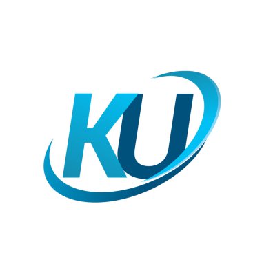 İlk harf KU logotype şirket adı mavi swoosh tasarım konsepti. iş ve şirket kimliği için vektör logosu.