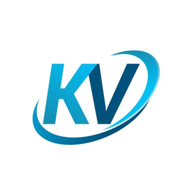 İlk harf KV logotype şirket adı mavi swoosh tasarım konsepti. iş ve şirket kimliği için vektör logosu.