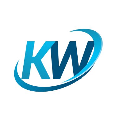 İlk harf KW logotype şirketi adı mavi swoosh tasarım konsepti. iş ve şirket kimliği için vektör logosu.
