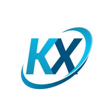 İlk harf KX logotype şirket adı mavi swoosh tasarım konsepti. iş ve şirket kimliği için vektör logosu.