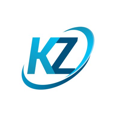 İlk harf KZ logotype şirket adı mavi swoosh tasarım konsepti. iş ve şirket kimliği için vektör logosu.