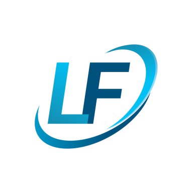 İlk harf LF logotype şirket adı mavi swoosh tasarım konsepti. iş ve şirket kimliği için vektör logosu.