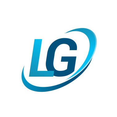 İlk harf LG logotype şirket adı mavi swoosh tasarım konsepti. iş ve şirket kimliği için vektör logosu.