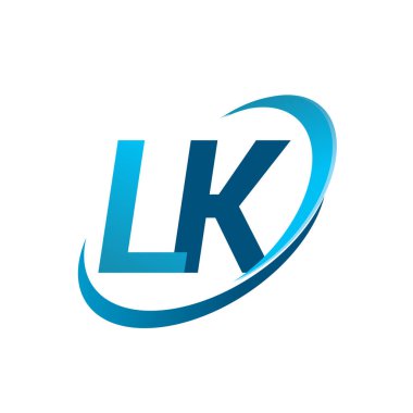 İlk harf LK logotype şirketi adı mavi swoosh tasarım konsepti. iş ve şirket kimliği için vektör logosu.