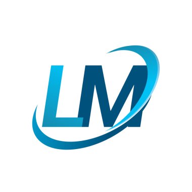İlk harf LM logotype şirket adı mavi swoosh tasarım konsepti. iş ve şirket kimliği için vektör logosu.