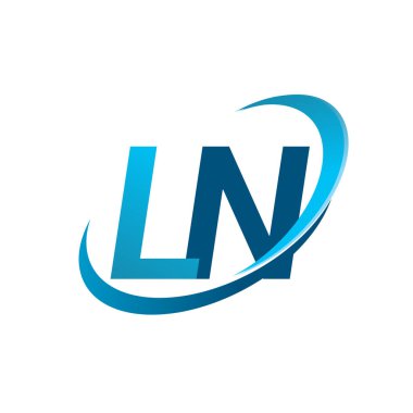 İlk harf LN logotype şirket adı mavi swoosh tasarım konsepti. iş ve şirket kimliği için vektör logosu.