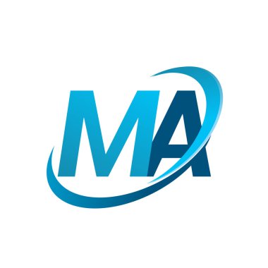 İlk harf MA logotype şirketinin adı Blue Swoosh tasarım konsepti. iş ve şirket kimliği için vektör logosu.