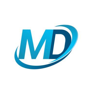 İlk harf MD logotype şirketi adı mavi swoosh tasarım konsepti. iş ve şirket kimliği için vektör logosu.