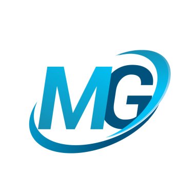 İlk harf MG logotype şirketi adı mavi swoosh tasarım konsepti. iş ve şirket kimliği için vektör logosu.