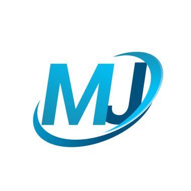 İlk harf MJ logotype şirketi adı mavi swoosh tasarım konsepti. iş ve şirket kimliği için vektör logosu.
