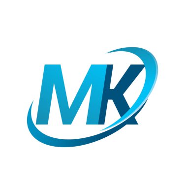İlk harf MK logotype şirketi adı mavi swoosh tasarım konsepti. iş ve şirket kimliği için vektör logosu.